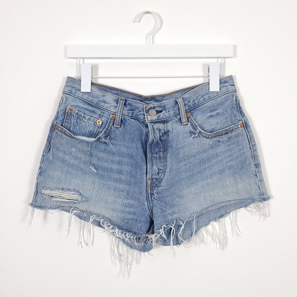 Levi's 501 Light Wash Distressed Shorts - Picture 1 of 8